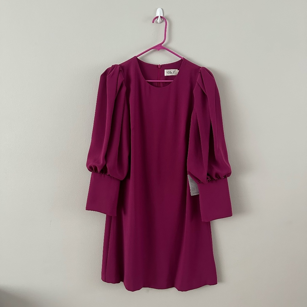 Eliza J Magenta Puff-Sleeve Long Sleeve Dress